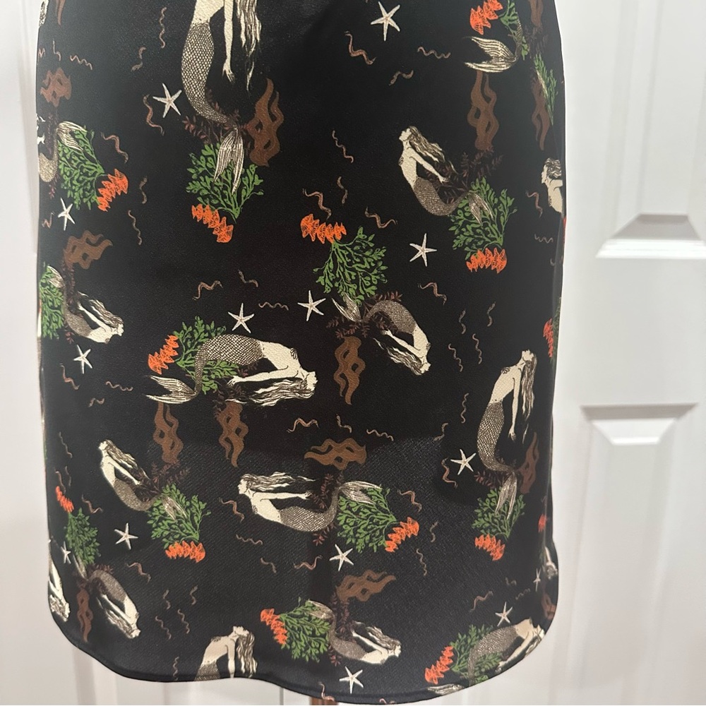 NWT Zara Black Satin Slip Dress Spaghetti Straps Mermaid Print Sexy Mini Size S - Picture 3 of 13
